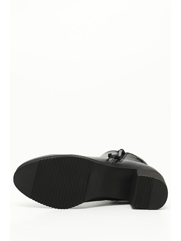 KOYU SİYAH Hakiki Deri Yuvarlak Burun Topuklu Kauçuk Taban Fermuarlı Kadın Günlük Bot 51460 - Görsel 5