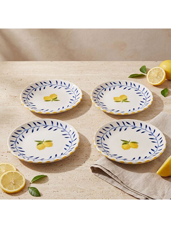 GÜRAL PORSELEN Limon Desenli 4lü Porselen Tatlı Tabağı Seti 17 cm
