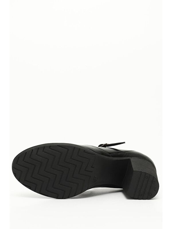 KOYU SİYAH Hakiki Deri Yuvarlak Burun Orta Topuklu Kauçuk Taban Kadın Ayakkabı 24136 - Görsel 5