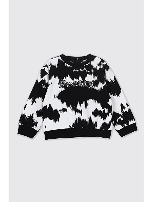 Panço Kız Bebek Nakış Detaylı Desenli Beyaz Sweatshirt