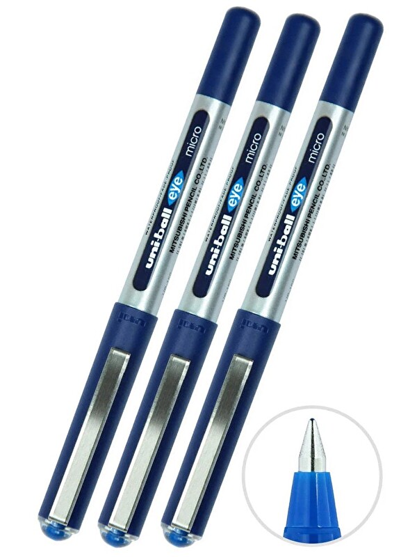 Artlantis Mavi Pilot Kalem 3 Adet Uniball Eye Mikro 0.5 mm Roller Pilot Kalem Ub-150 Roller Uçlu Likit Mürekke