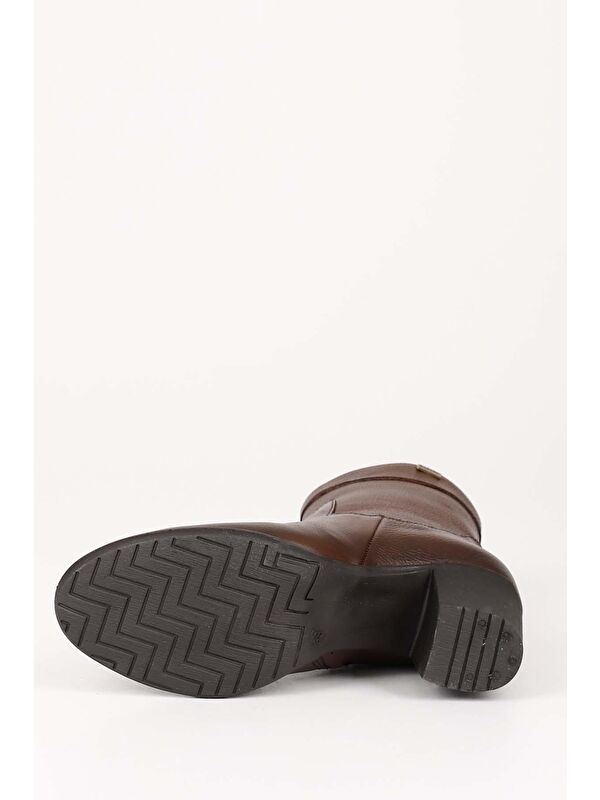 KAHVERENGİ Hakiki Deri Yuvarlak Burun Kauçuk Taban Topuklu Fermuarlı Kadın Günlük Bot 48457 - Görsel 8