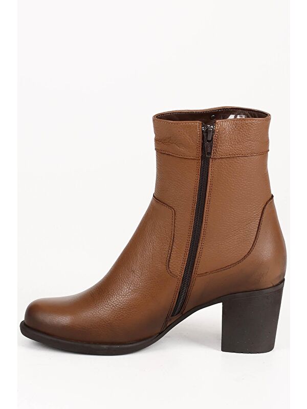 TABA Hakiki Deri Yuvarlak Burun Kauçuk Taban Topuklu Fermuarlı Kadın Günlük Bot 48457 - Görsel 7