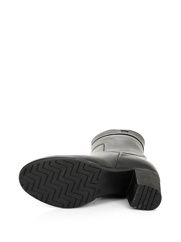 SİYAH Hakiki Deri Yuvarlak Burun Kauçuk Taban Topuklu Fermuarlı Kadın Günlük Bot 48457 - Görsel 9