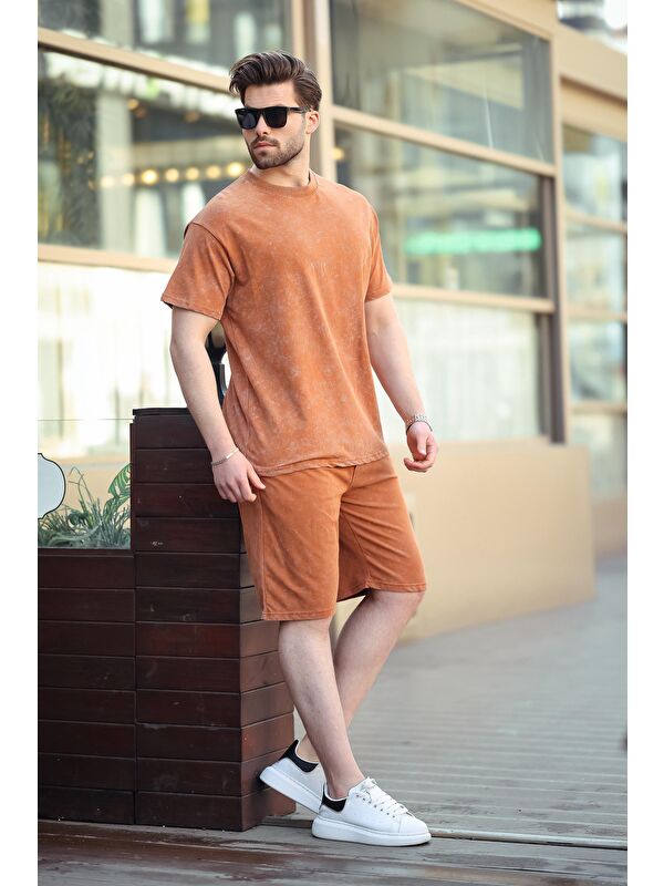 Madmext Kahverengi Basic Erkek Şort T-Shirt Takımı E7309