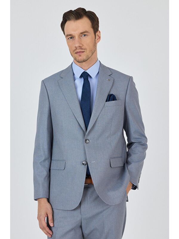 İMZA Mavi Mono Yaka Astarlı Çift Yırtmaç Esnek 4 Drop Comfort Fit Classic Takım Elbise 1001250160