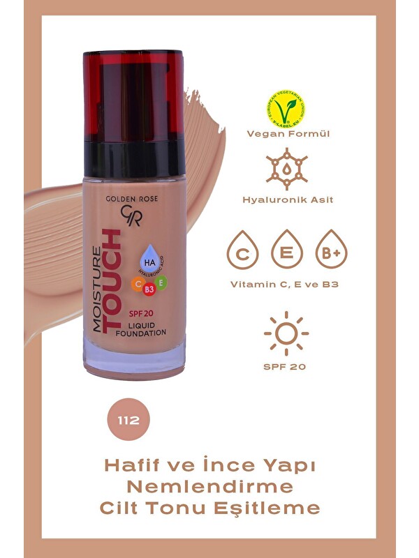 GOLDEN ROSE Moisture Touch Liquid Foundation Spf20 No: 112 Nemlendirici Etkili Fondöten