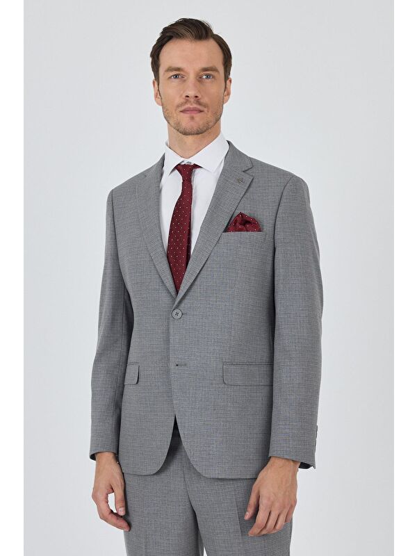 İMZA Gri Mono Yaka Esnek 6 Drop Comfort Fit Classic Takım Elbise 1001250104