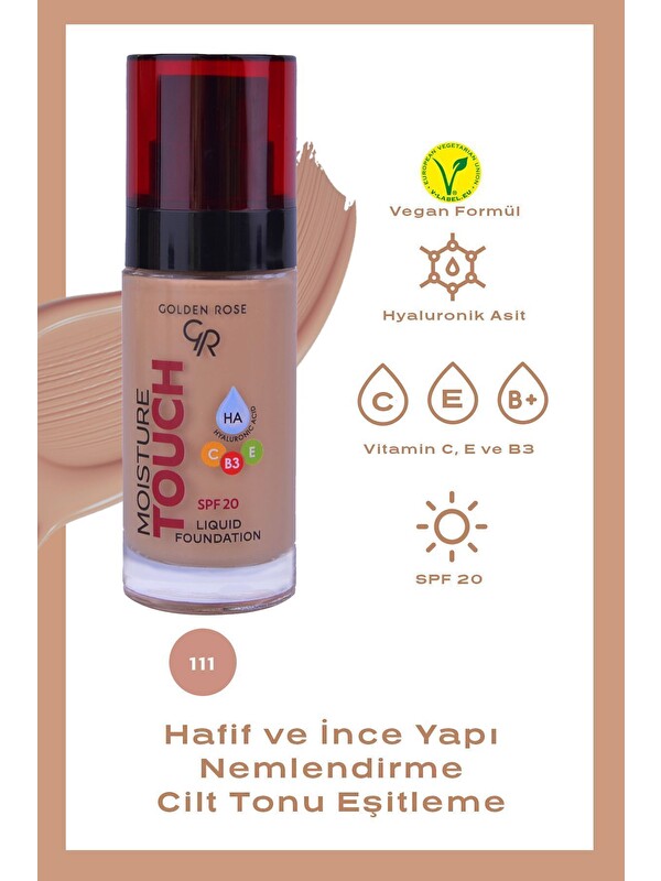 GOLDEN ROSE Moisture Touch Liquid Foundation 111 Hyaluronik Asitli Nemlendirici Fondöten 30 ml