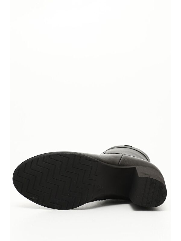 KOYU SİYAH Hakiki Deri Yuvarlak Burun Kauçuk Taban Topuklu Fermuarlı Kadın Günlük Bot 48457 - Görsel 5