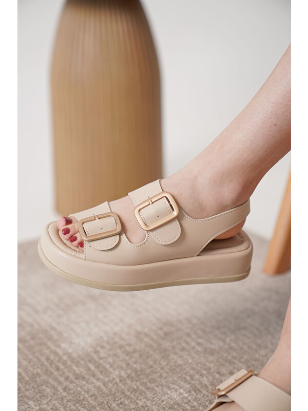 D0893 Günlük Ortopedik Çift Toka Arkadan Lastikli Konforlu Sandalet - Görsel 4