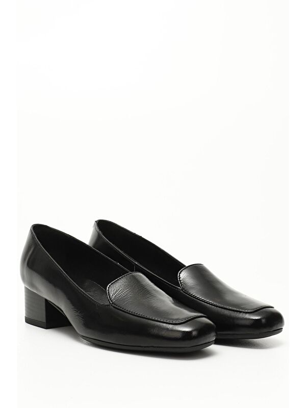 KOYU SİYAH Hakiki Deri Küt Burun Kısa Kalın Topuklu Kadın Ayakkabı 13312 - Görsel 3