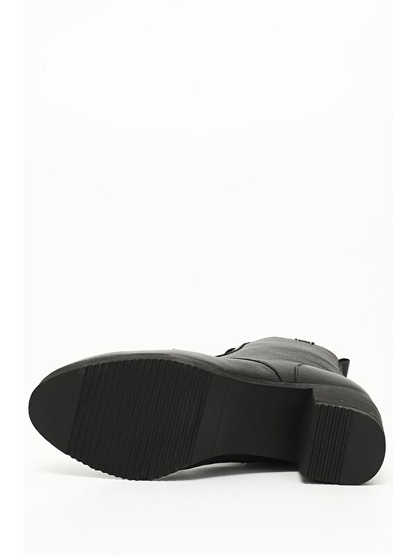 KOYU SİYAH Hakiki Deri Yuvarlak Burunlu Fermuarlı Bağcıklı Kadın Günlük Bot 51402 - Görsel 5