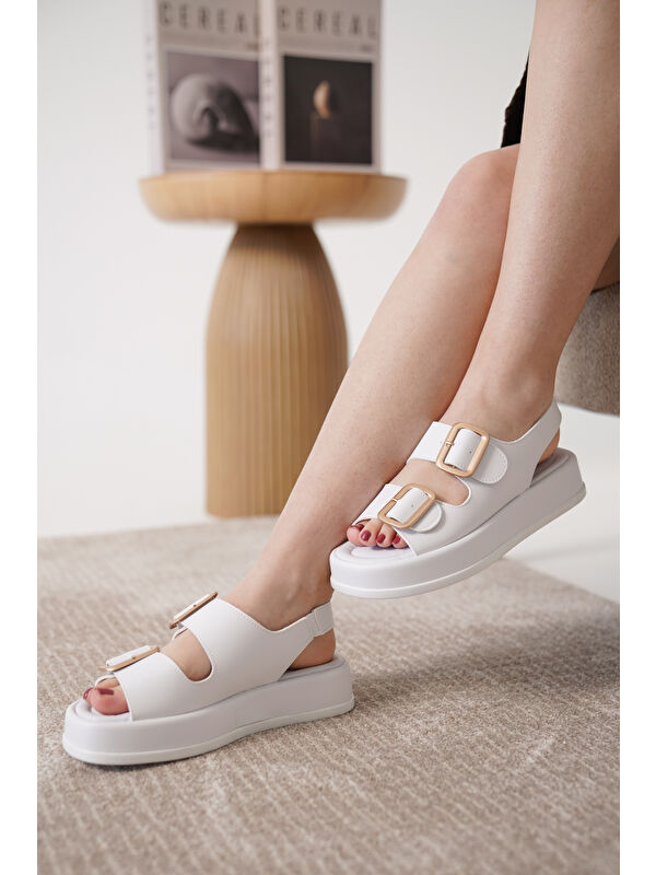 D0893 Günlük Ortopedik Çift Toka Arkadan Lastikli Konforlu Sandalet - Görsel 3