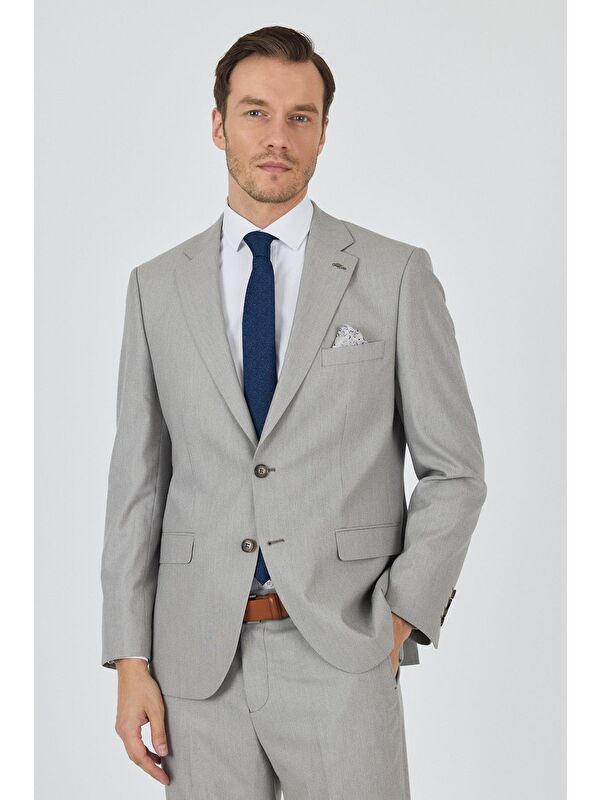 İMZA Açık Bej Mono Yaka Astarlı Çift Yırtmaç Esnek 6 Drop Comfort Fit Classic Takım Elbise 1001250161