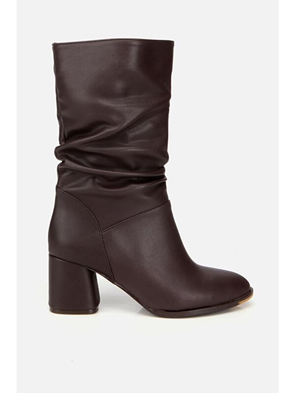 Yaya By Hotiç Kahverengi Yaya By Hotiç Yaya By Kadın Kırışık Görünümlü Diz Altı Topuklu Bot