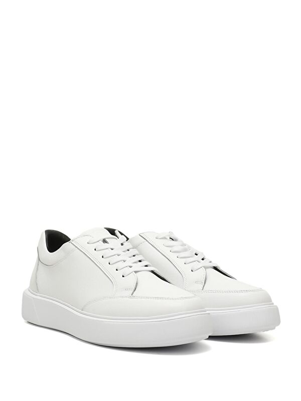 BEYAZ Hakiki Deri Yuvarlak Burun Bağcıklı Günlük Erkek Sneaker 42097 - Görsel 3