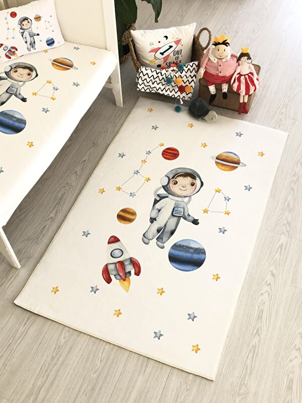 Evmila Astronot Desenli Baskılı Bebek Ve Çocuk Halısı 150x200 cm