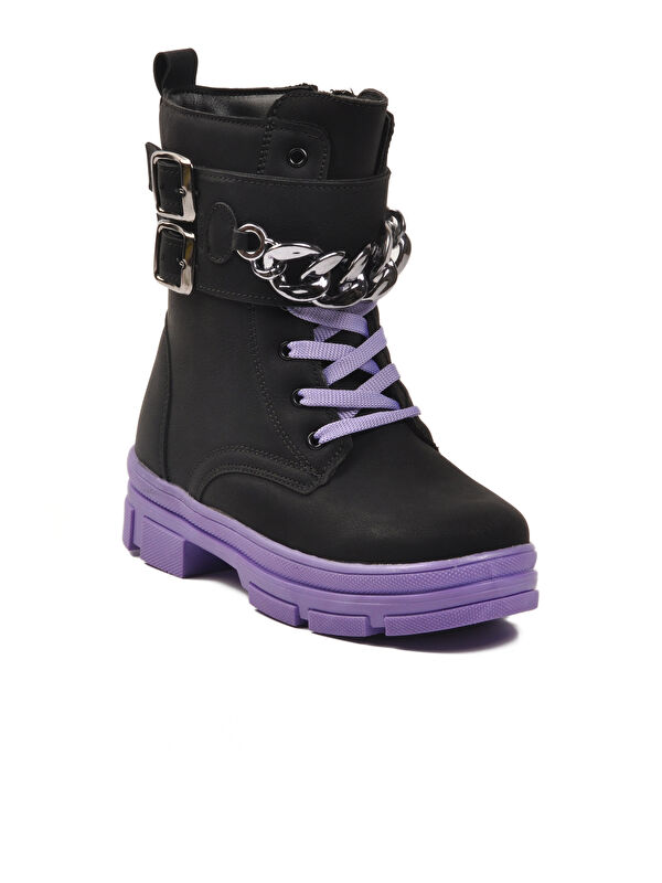 Ayakmod Siyah Ayakmod İçi Polarli Kaymaz Taban Kız Çocuk Bot G-1001 F Zncr