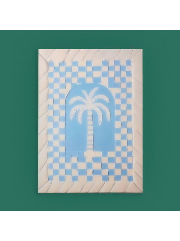 Evidea Deco Palm Breeze Kanvas Tablo - Mavi / Beyaz - 50x70 cm
