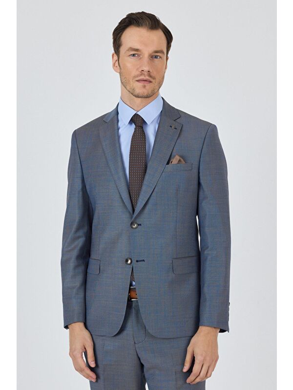 İMZA Mavi Mono Yaka Düz 2 Düğme Classic Yünlü Slim Fit Takım Elbise 1001250175