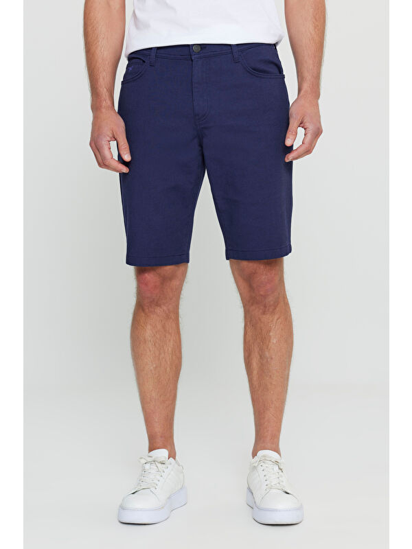 AC&Co / Altınyıldız Classics Erkek Lacivert Slim Fit Dar Kesim 5 Cep Armürlü Şort