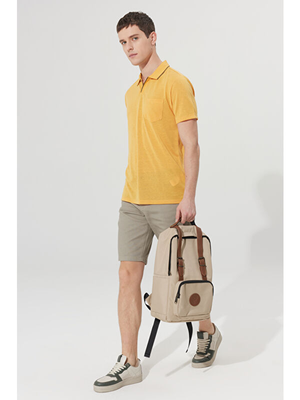 AC&Co / Altınyıldız Classics Erkek Haki Slim Fit Dar Kesim 5 Cep Armürlü Şort