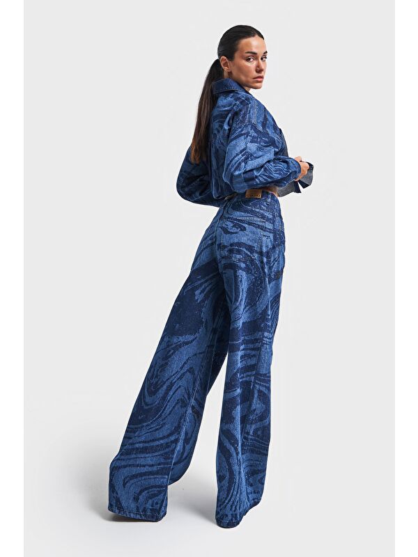 It's Basic Kadın Parlak Taş Detaylı Palazzo Fit Bol Kesim Denim