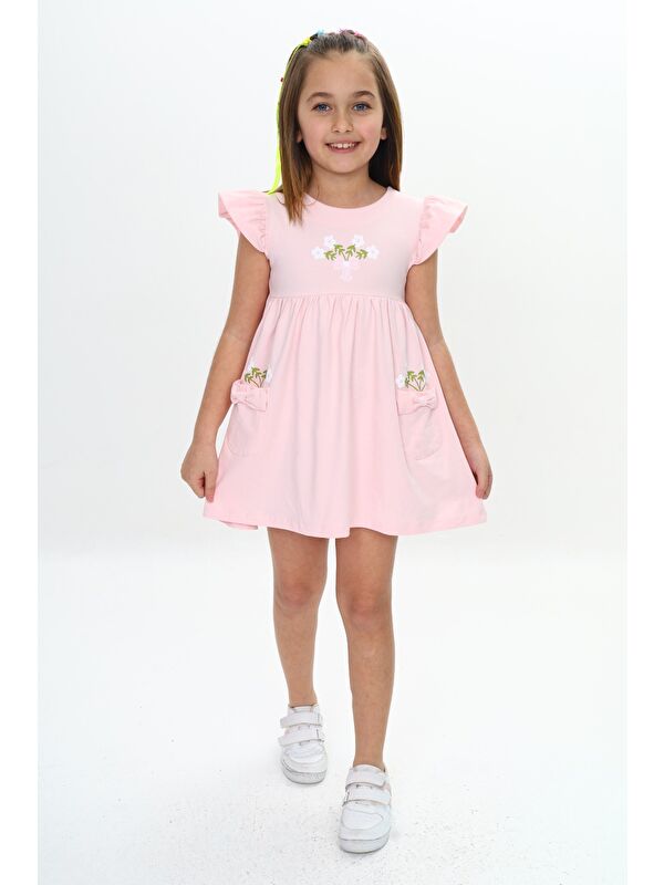 Toontoykids Kız Çocuk Cepli Çiçek Baskılı Elbise