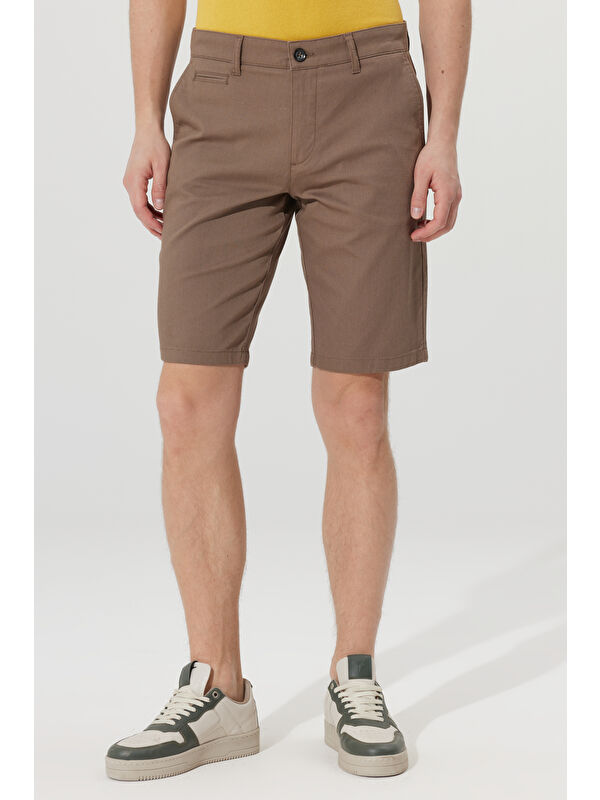 AC&Co / Altınyıldız Classics Erkek Vizon Slim Fit Dar Kesim Yan Cepli Armürlü Şort