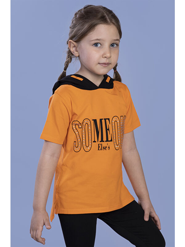 Toontoykids Kız Çocuk KapüşonluTaş İşlemeli Baskılı Tişört