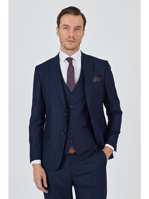 İMZA Düz Filafil Mono Yaka Tam Astar Yelekli 6 Drop Slim Fit Takım Elbise 1001250171