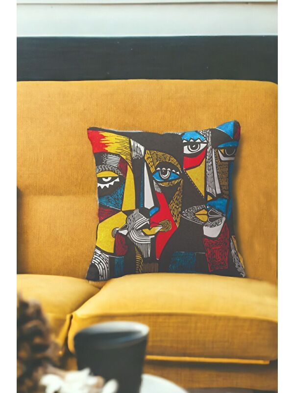 Asdiva Kadife 43x43 Cm Kırlent Kılıfı Dekoratif Yumuşak Salon Soyut Yüz