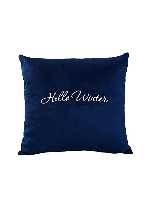 Asdiva Yılbaşı Kırlent Kılıfı Lacivert Hello Winter Yazılı Yeni Yıl 43x43