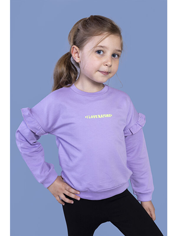 Toontoykids Kız Çocuk Kolları Fırfır Detaylı Nakışlı Sweatshirt