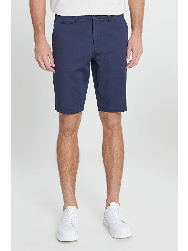 AC&Co / Altınyıldız Classics Erkek Lacivert Slim Fit Dar Kesim Yan Cepli Armürlü Şort