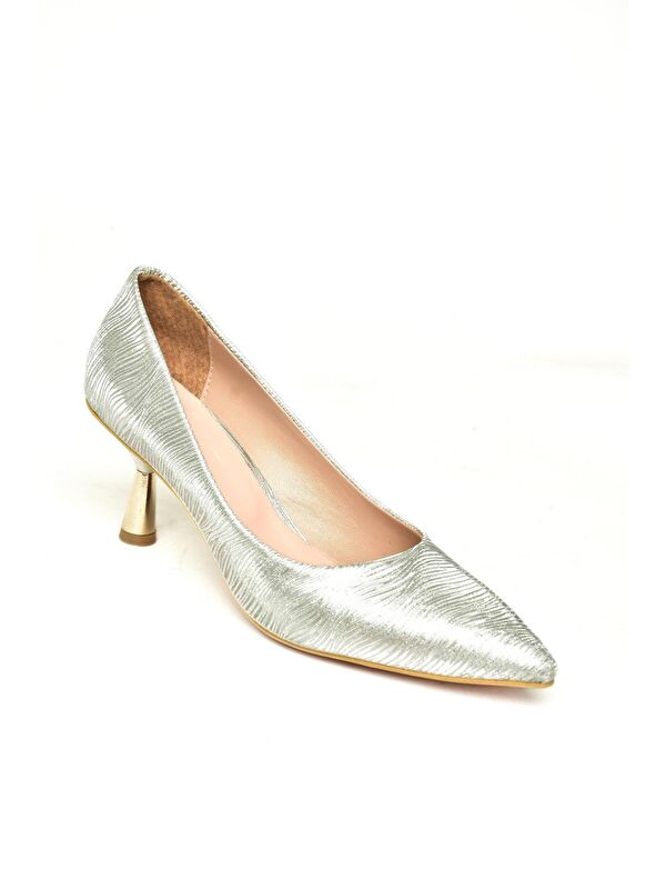 U6760340 Gümüş Kadın Topuklu Ayakkabı - Görsel 6