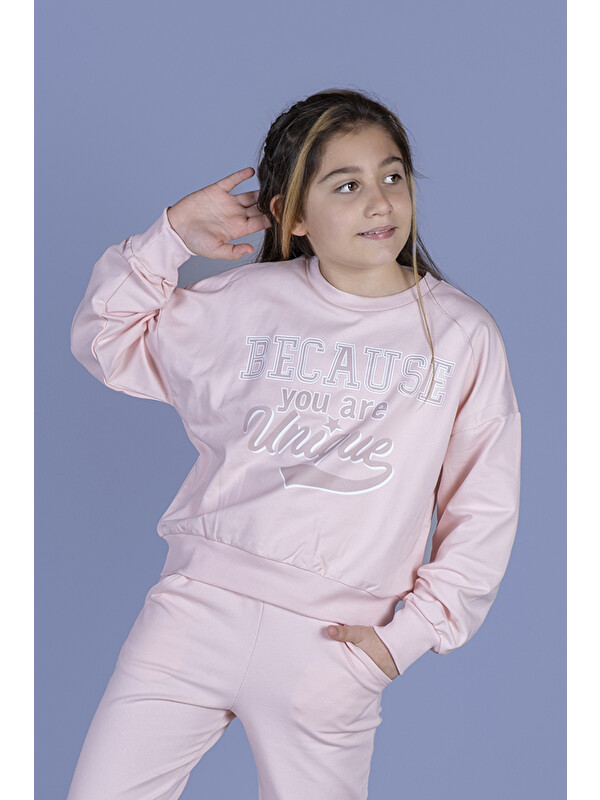 Toontoykids Kız Çocuk Baskılı Düşük Kol Sweatshirt