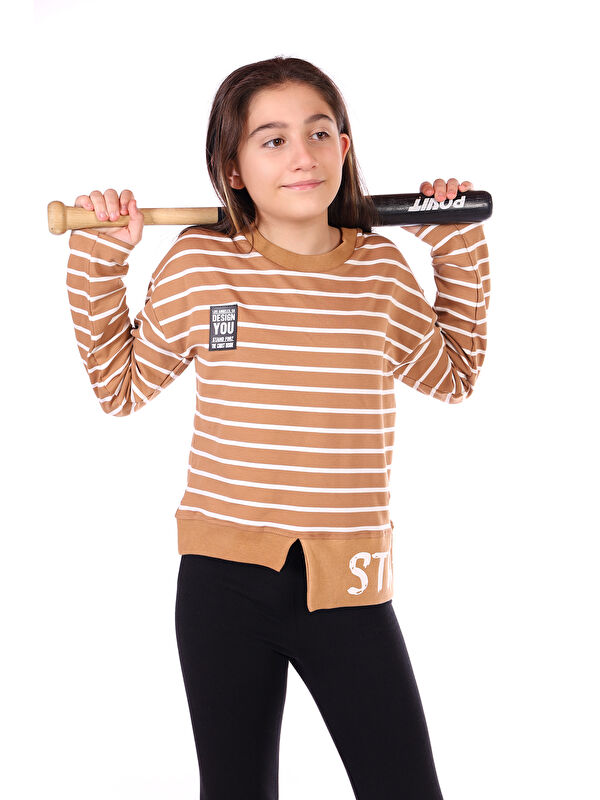 Toontoykids Kız Çocuk Çizgili Striped Baskılı Sweatshirt