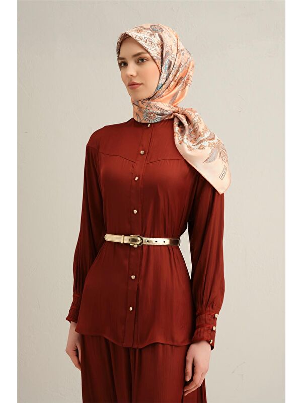 ARMİNE Klasik Desenli Saf İpek Twill Eşarp 9338 55