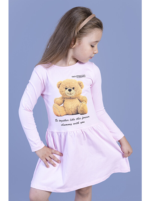 Toontoykids Kız Çocuk Ayıcık Baskılı Elbise