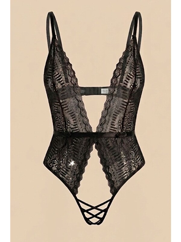 C&City Derin Dekolte Detaylı Bodysuit Siyah