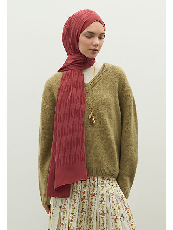 Fresh Scarfs NARA PAMUK FLOŞ JAKARLI ŞAL KİRAZ ÇİÇEĞİ