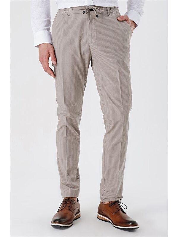 İMZA Koyu Bej Pamuklu Yandan Cepli Casual Slim Fit %100 Pamuk Jogger Pantolon 1003230159