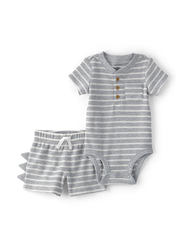 Carter's Erkek Bebek Body Şort Set 3 Ay-24 Ay Gri