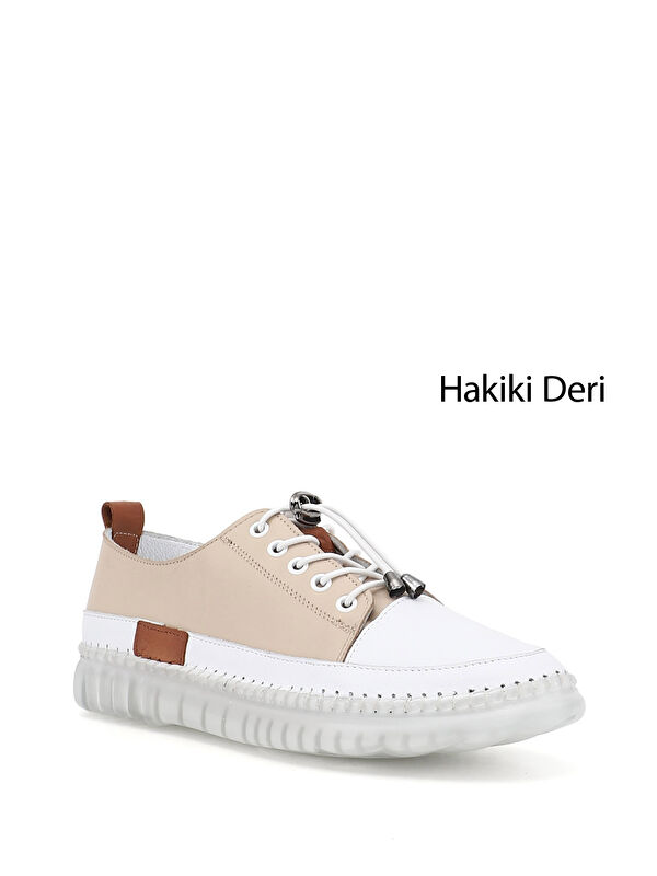 GÖNDERİ(R) Kadın YENİ BEJ Bağcıklı Hakiki Deri Sneaker