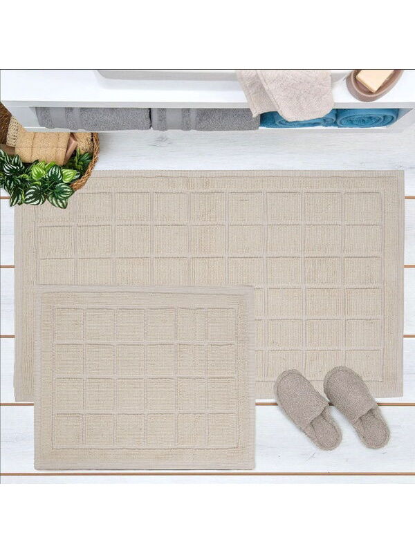 Evidea Soft Kare 2'li Banyo Paspası - Ekru - 60x100 cm + 50x60 cm