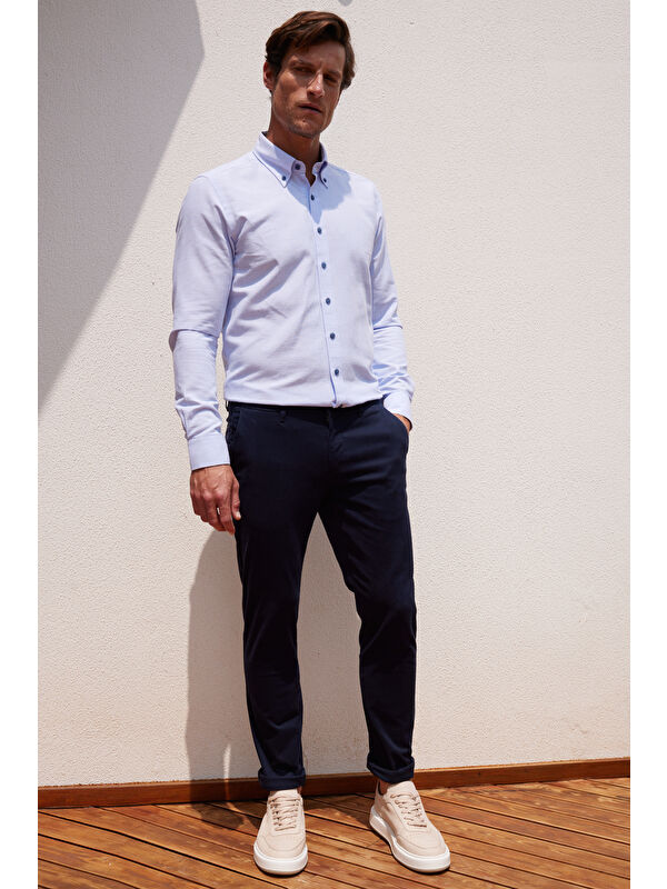 AC&Co / Altınyıldız Classics Erkek Lacivert Slim Fit Dar Kesim Pamuklu Esnek Yan Cep Rahat Chino Pantolon