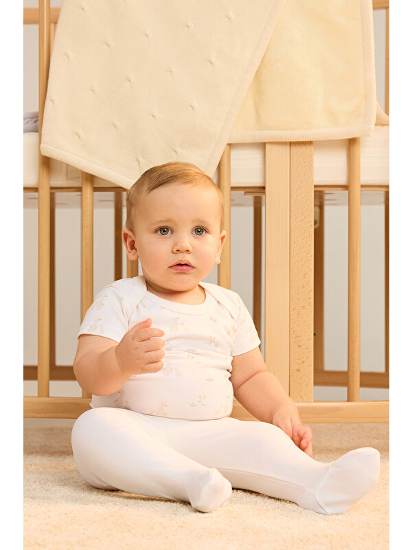 Minycenter Unisex Kaz Desenli 2'li Patikli Alt Yenidoğan-9 Ay Ekru