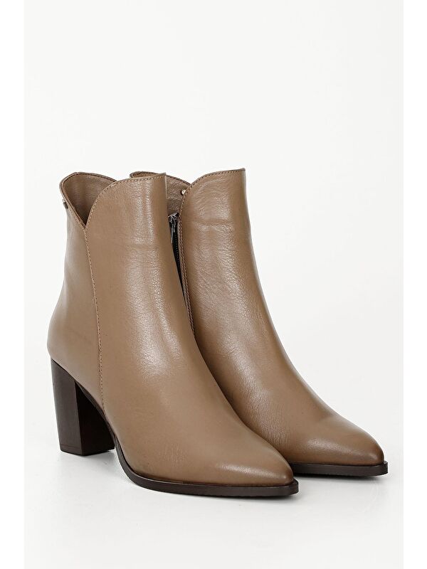 VİZON Hakiki Deri Sivri Burun Topuklu Fermuarlı Kadın Günlük Bot 52426 - Görsel 3